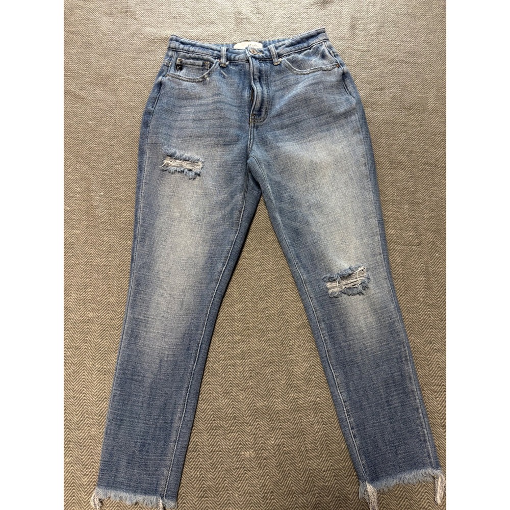 KanCan Women's Jeans Distressed Frayed Hem Blue Denim Cut‎ 32087 Size 5 26